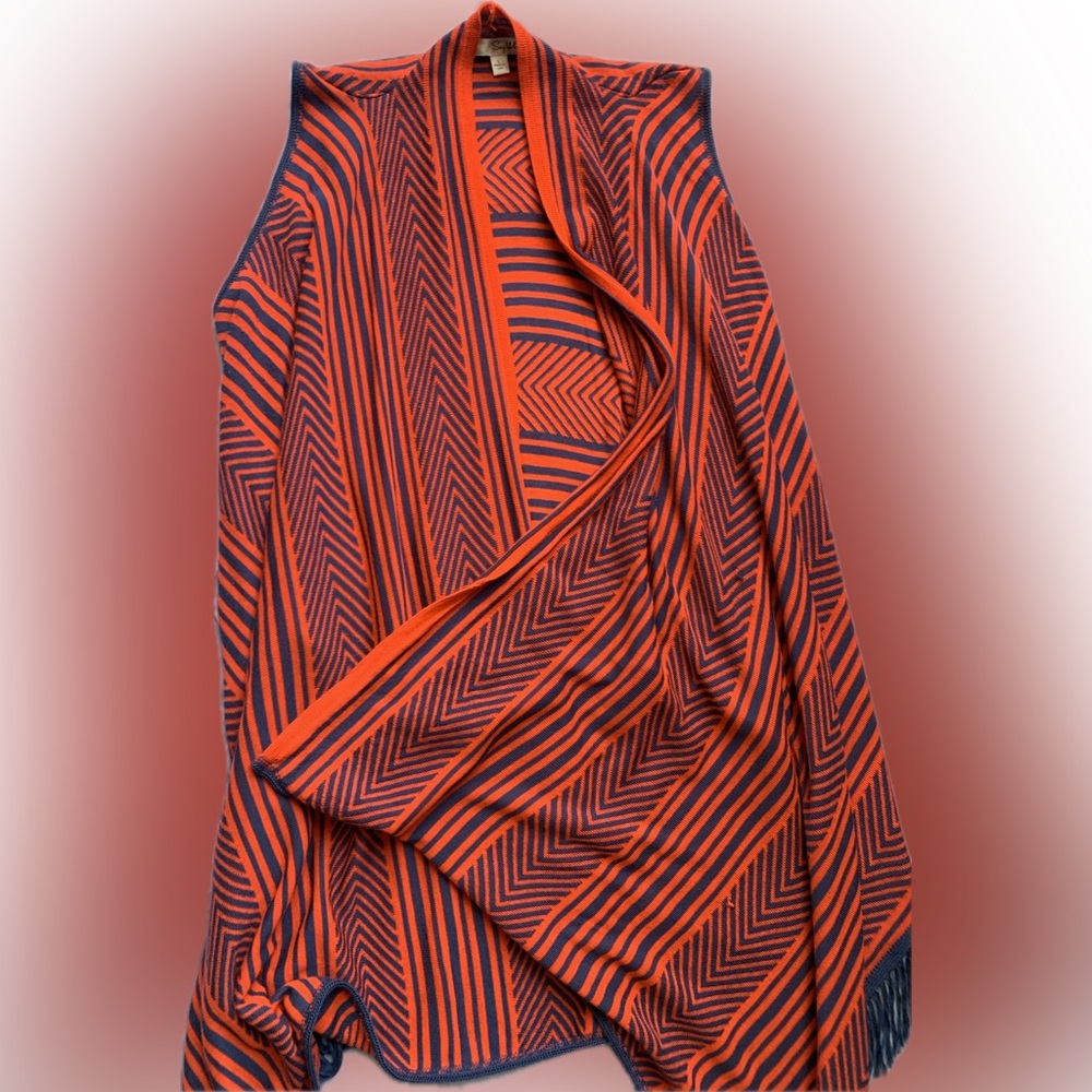 Orange & blue sweater shawl vest with fringe. Clemson or Hippie by SAY WHAT?
